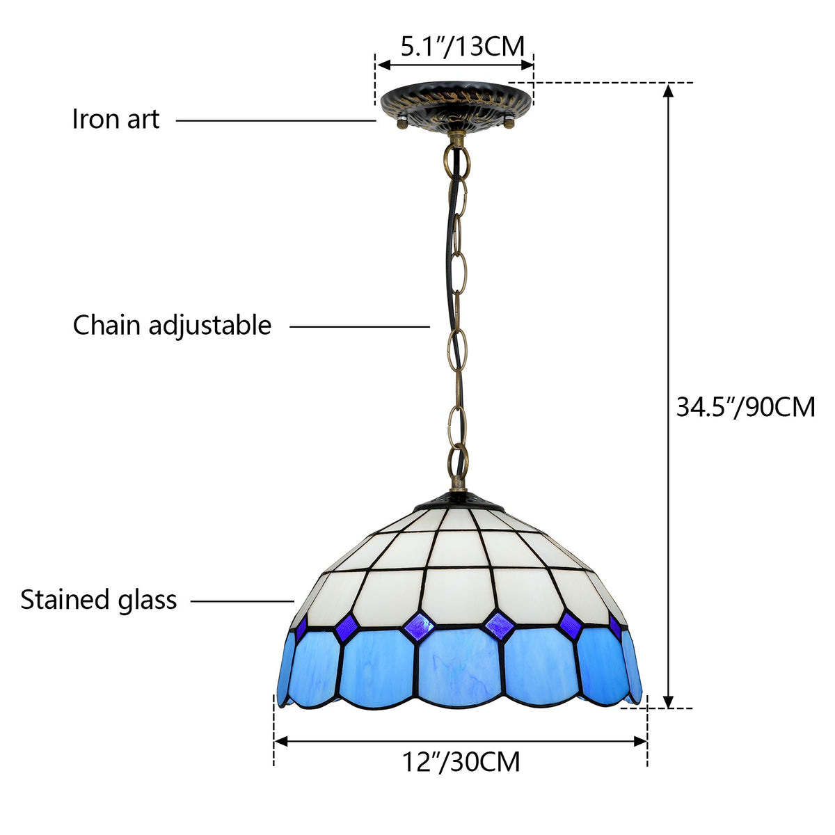 Blue and White Tiffany Stained Glass Pendant Light
