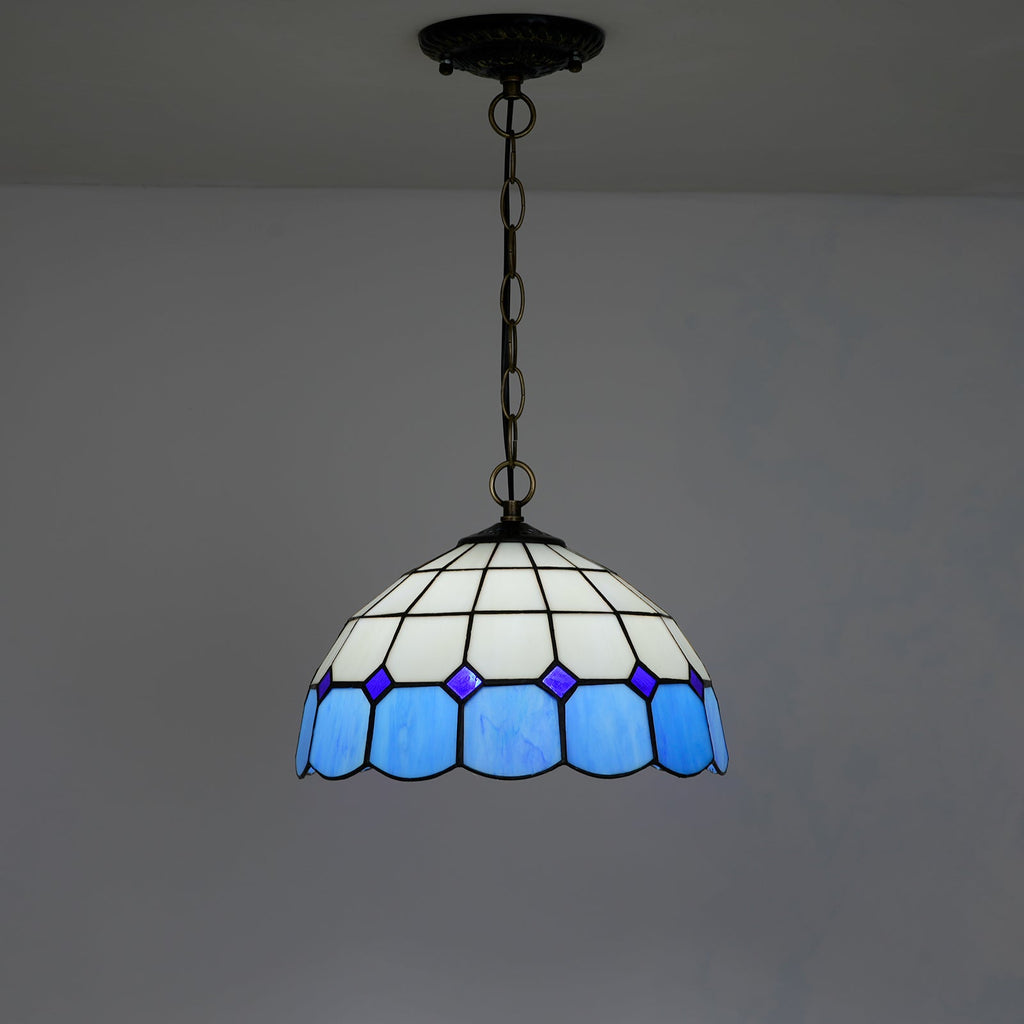 Blue and White Tiffany Stained Glass Pendant Light