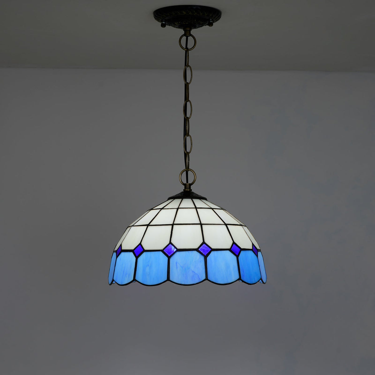 Blue and White Tiffany Stained Glass Pendant Light