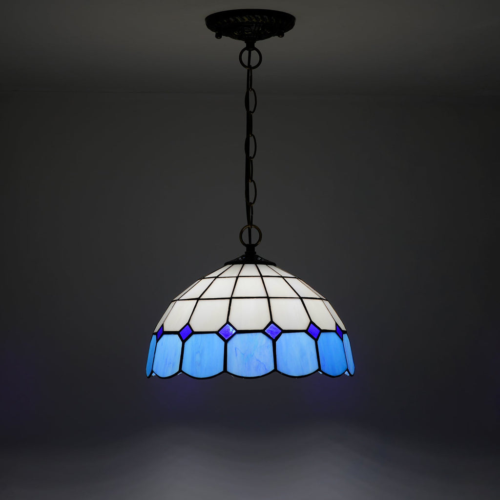 Blue and White Tiffany Stained Glass Pendant Light