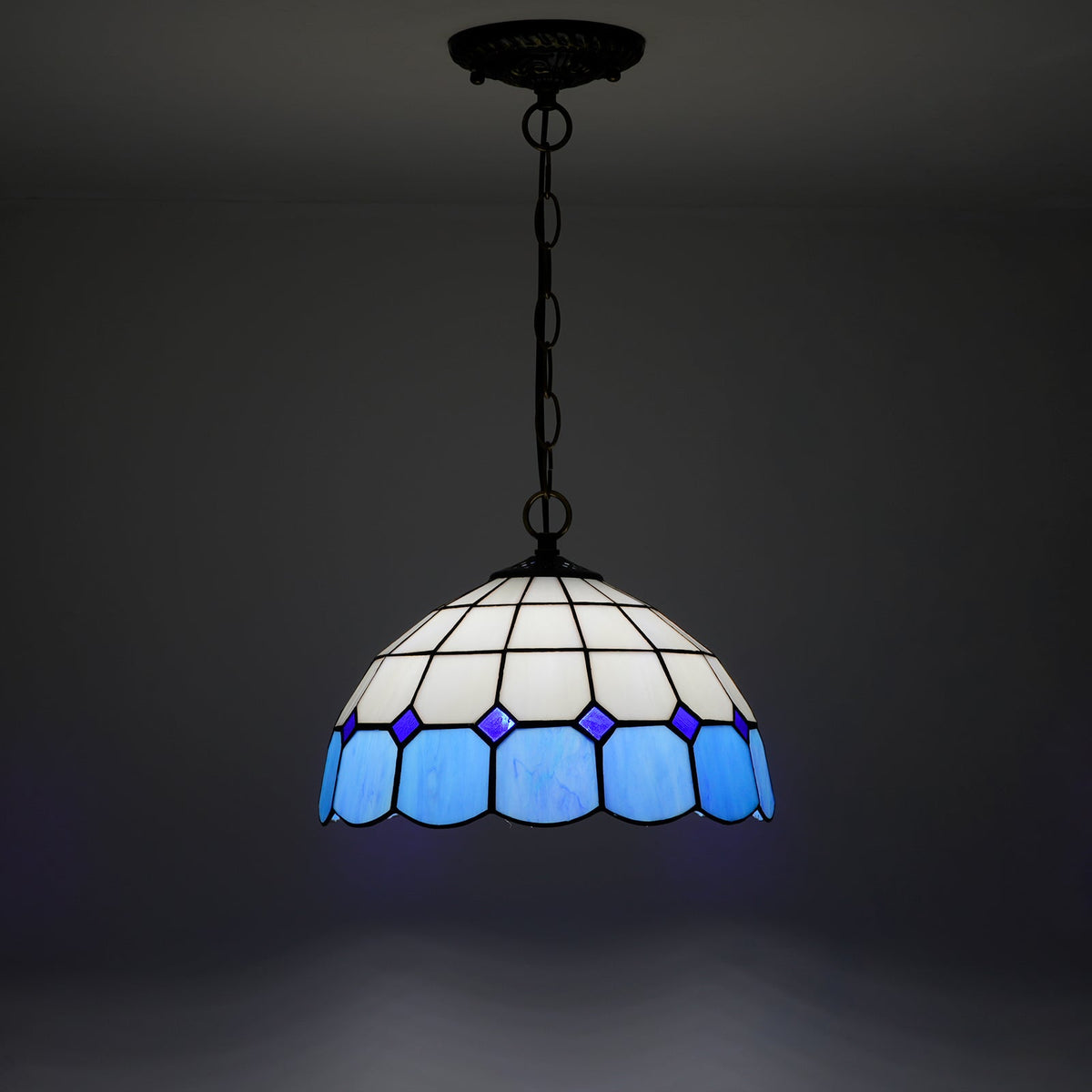 Blue and White Tiffany Stained Glass Pendant Light