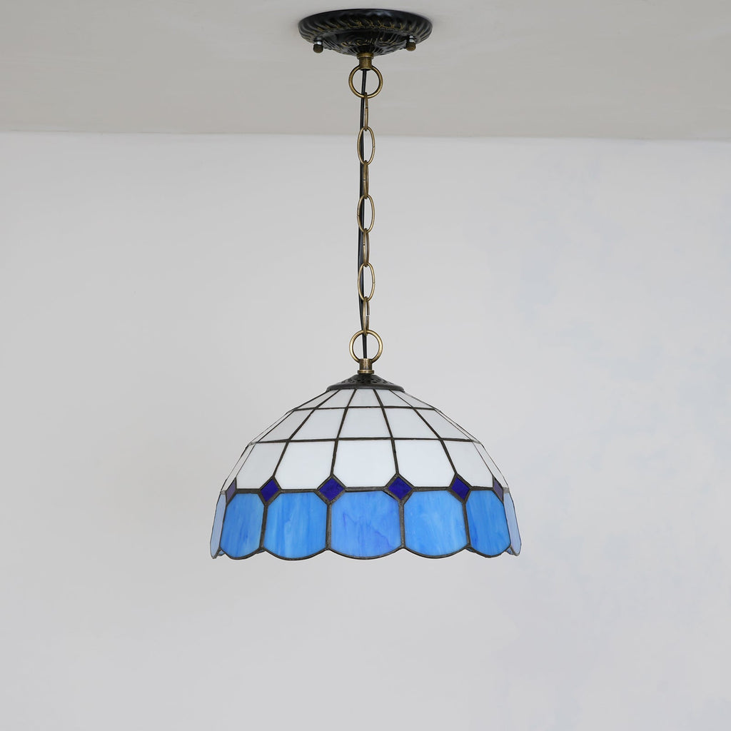 Blue and White Tiffany Stained Glass Pendant Light