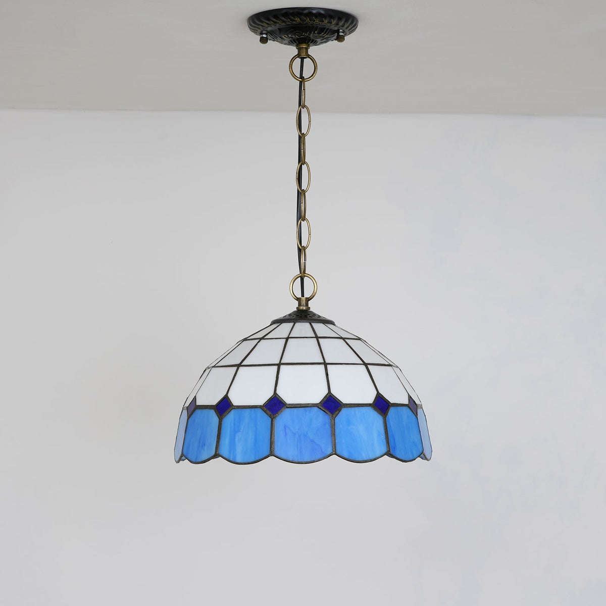Blue and White Tiffany Stained Glass Pendant Light