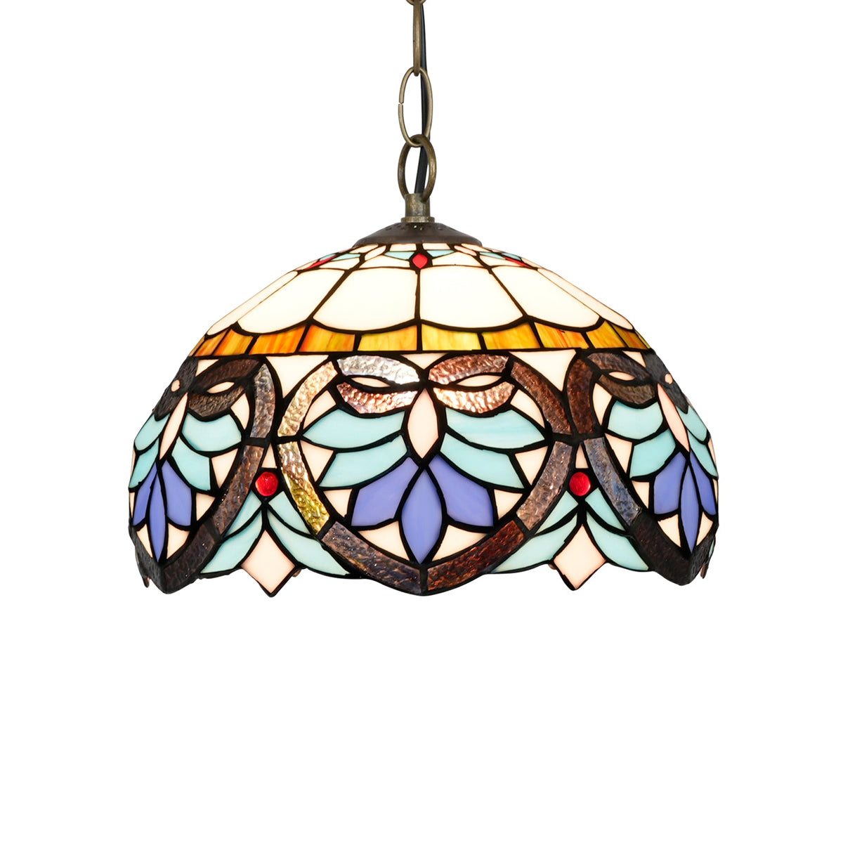 Tiffany Stained Glass and Wrought Iron Hanging Ceiling Light