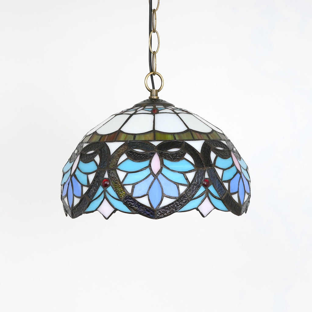 Tiffany Stained Glass and Wrought Iron Hanging Ceiling Light