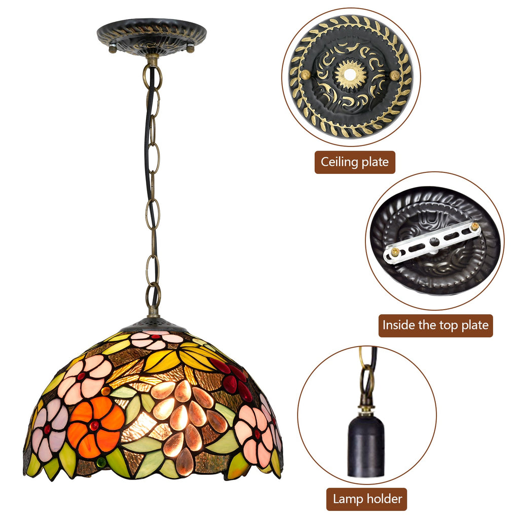 Floral Tiffany Style Stained Glass Pendant Light