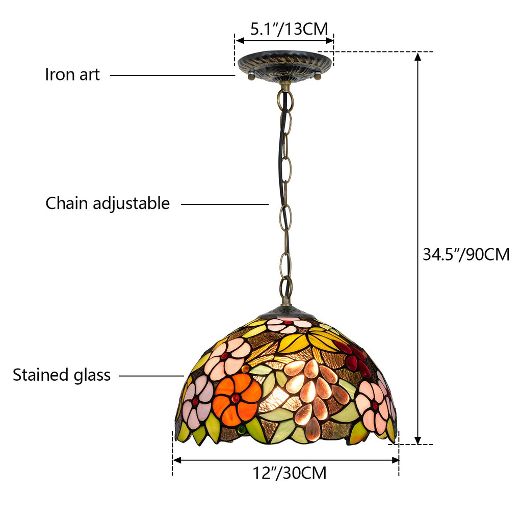 Floral Tiffany Style Stained Glass Pendant Light
