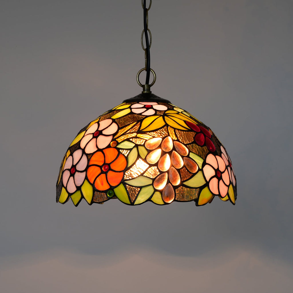 Floral Tiffany Style Stained Glass Pendant Light
