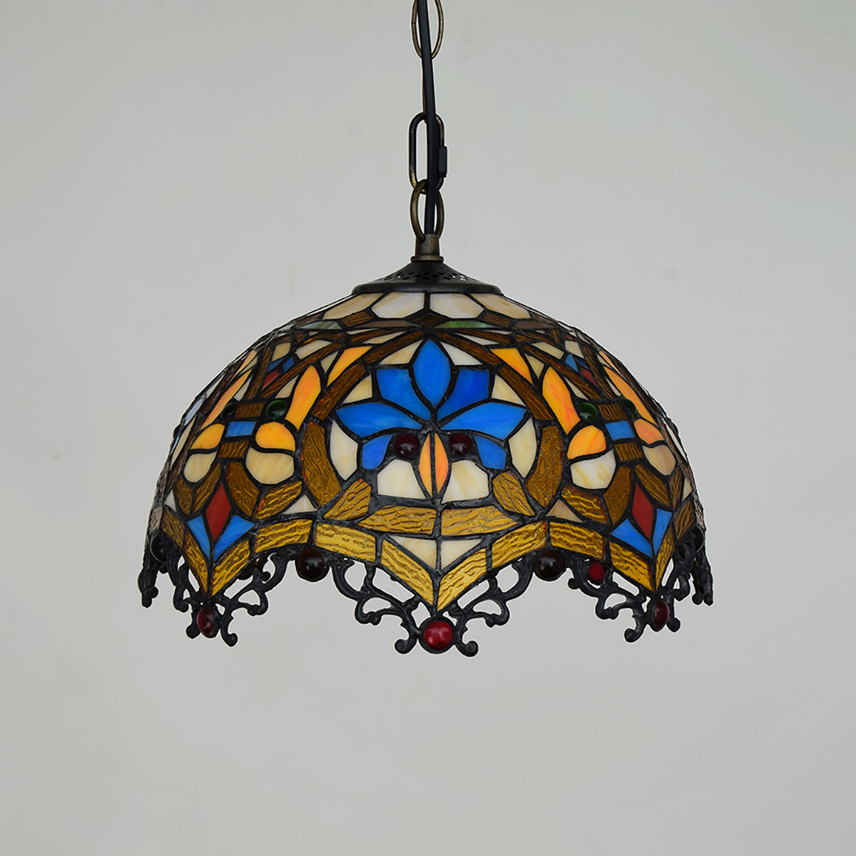 Antique Bronze Tiffany Stained Glass Pendant Light
