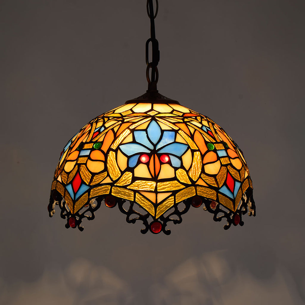 Antique Bronze Tiffany Stained Glass Pendant Light