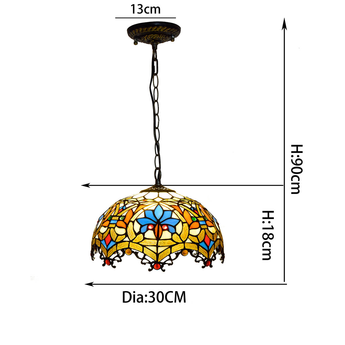 Antique Bronze Tiffany Stained Glass Pendant Light