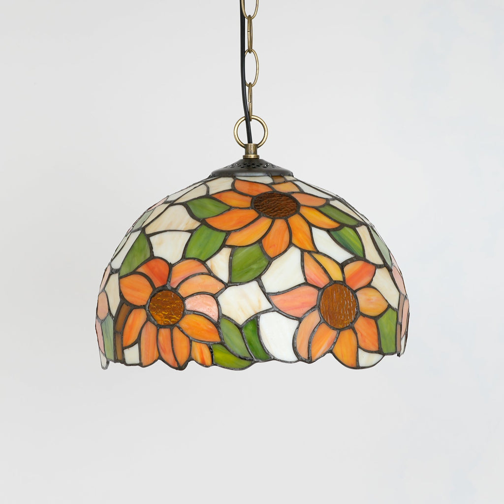 Tiffany-style tinted glass sunflower pendant light