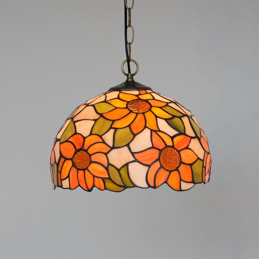 Tiffany-style tinted glass sunflower pendant light