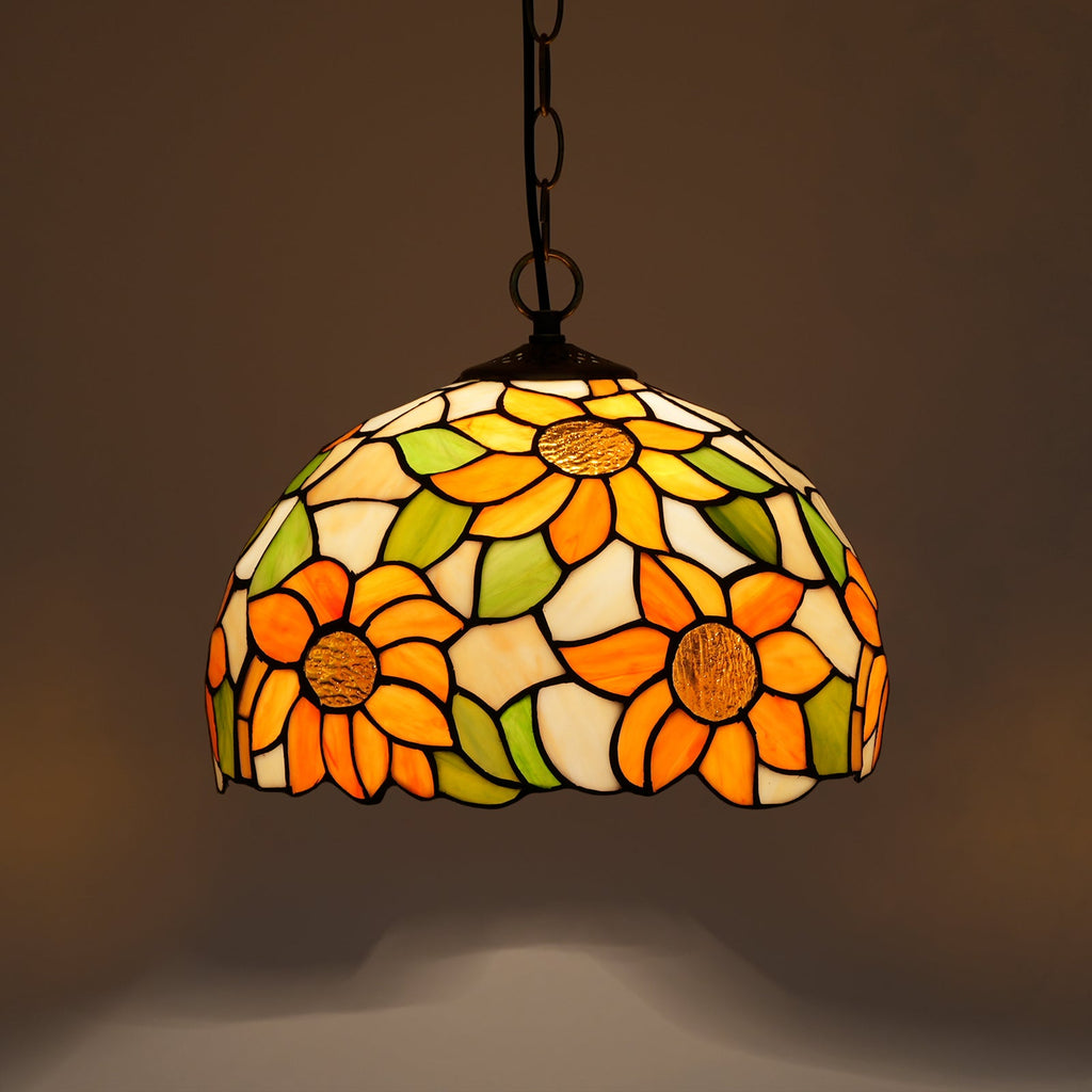 Tiffany-style tinted glass sunflower pendant light