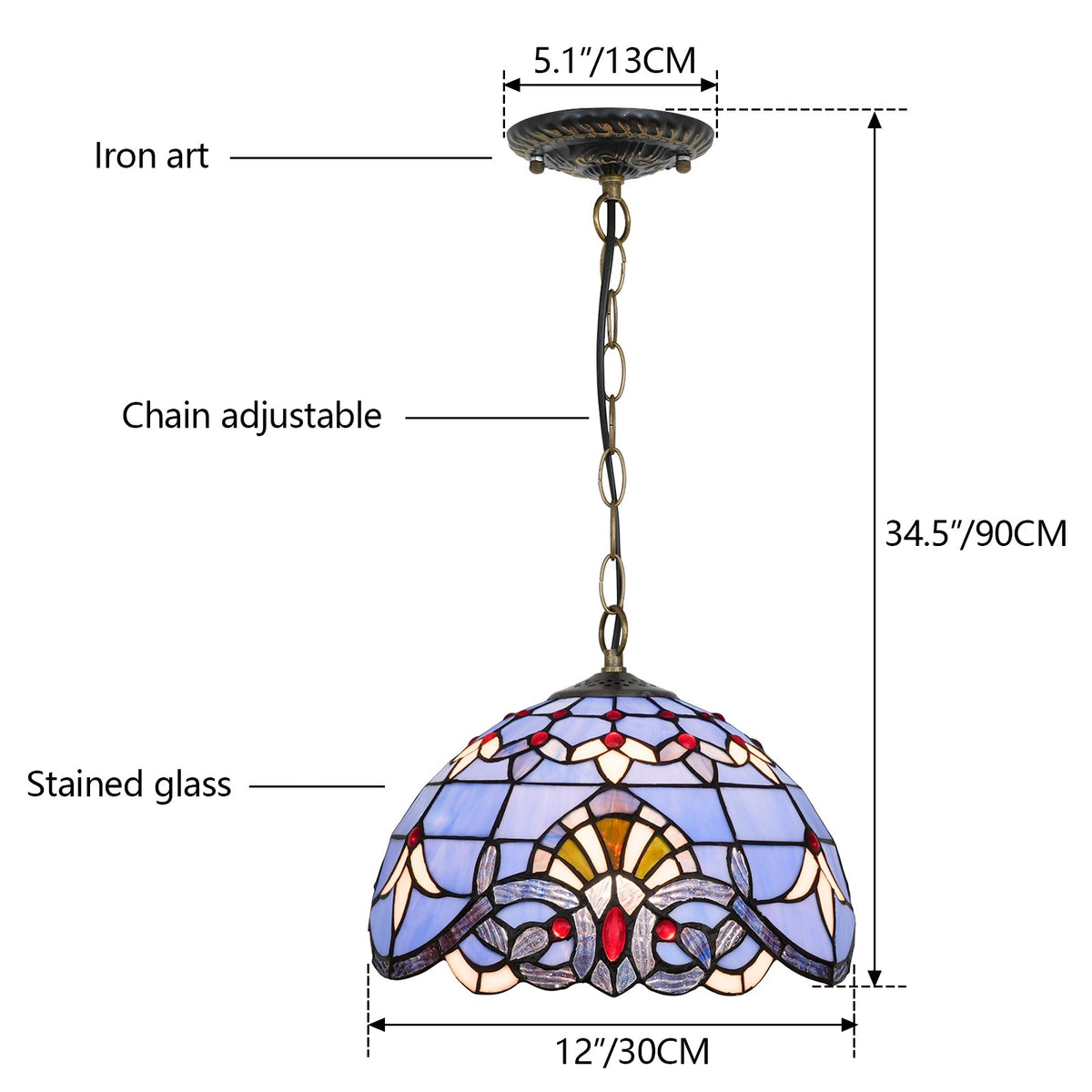 Tiffany Blue and Red Tinted Glass Pendant Light