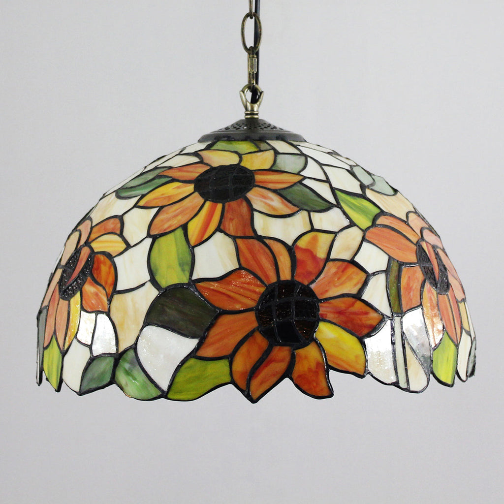 Tiffany-style Sunflower Pendant Light in Stained Glass