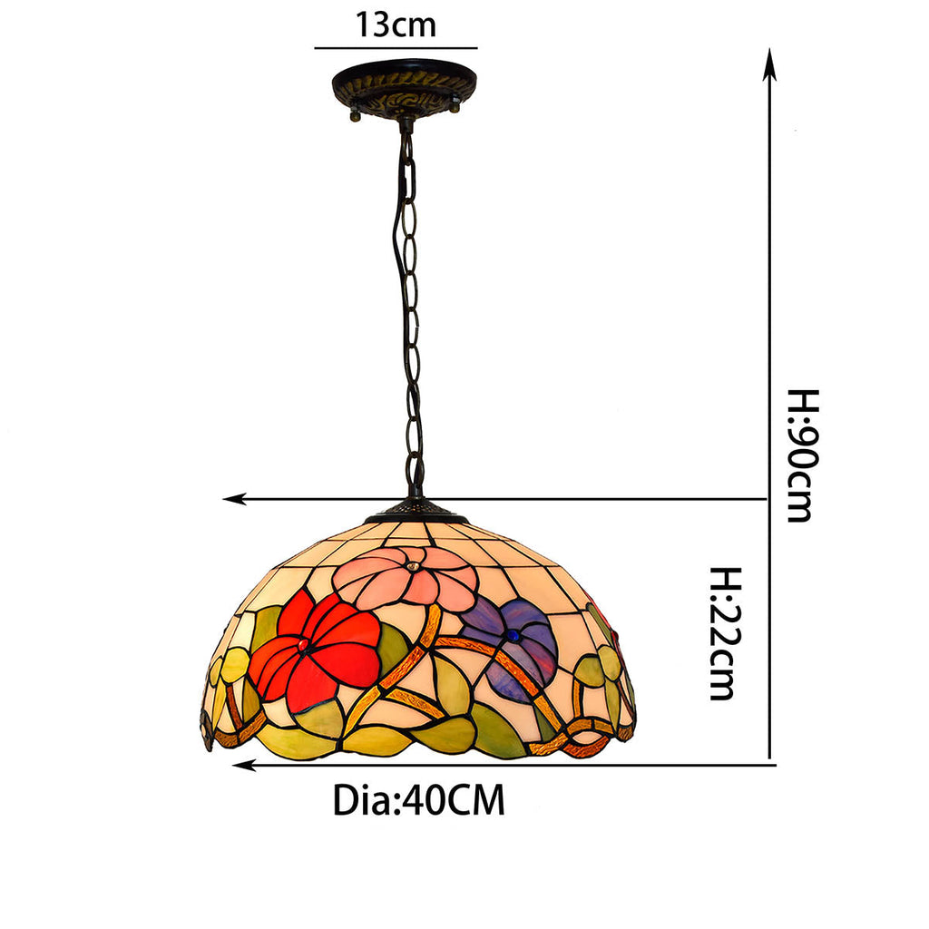 Tiffany-style Hanging Pendant Light in Multicolored Floral Stained Glass