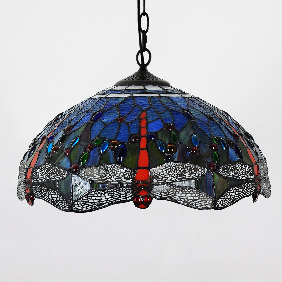 Multicolored Dragonfly Tiffany Stained Glass Ceiling Light