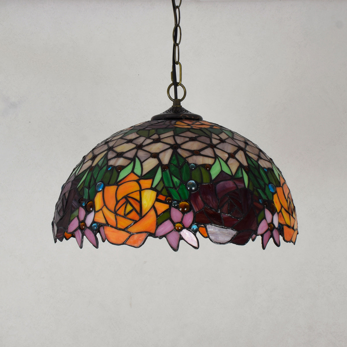 Pink Floral Tiffany Style Tinted Glass Pendant Light