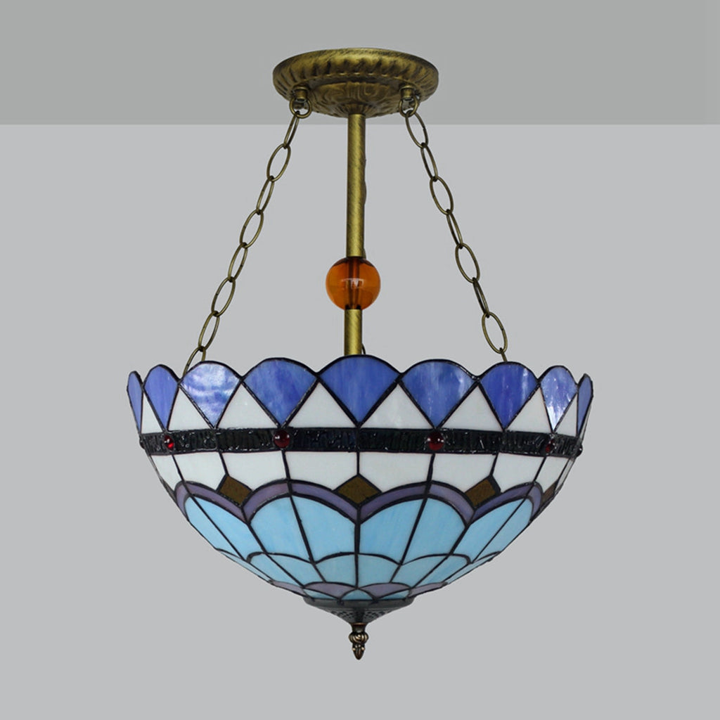 Blue and White Tiffany Style Stained Glass Pendant Light