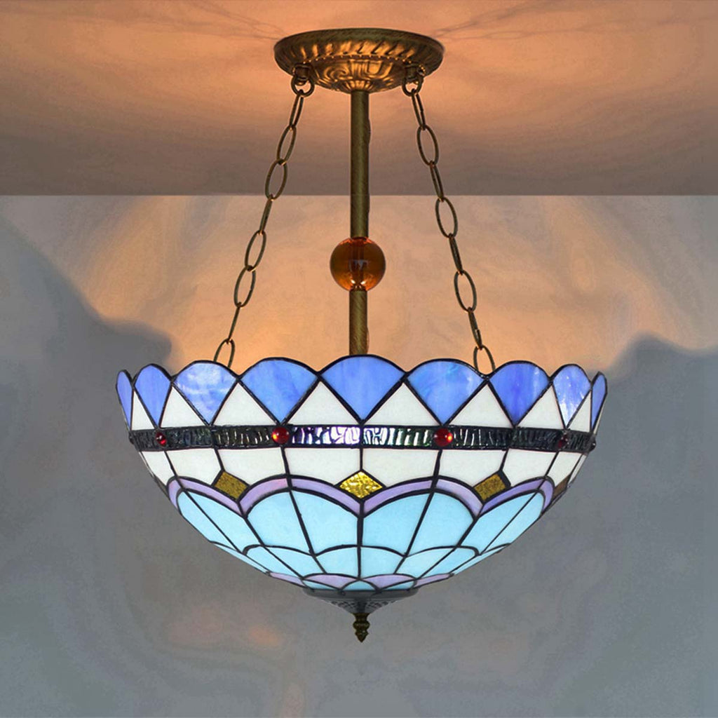 Blue and White Tiffany Style Stained Glass Pendant Light