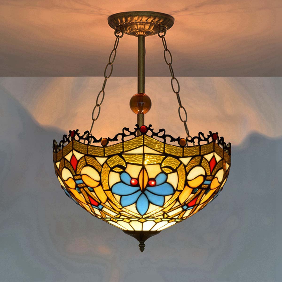 Floral Tiffany Style Stained Glass Pendant Light