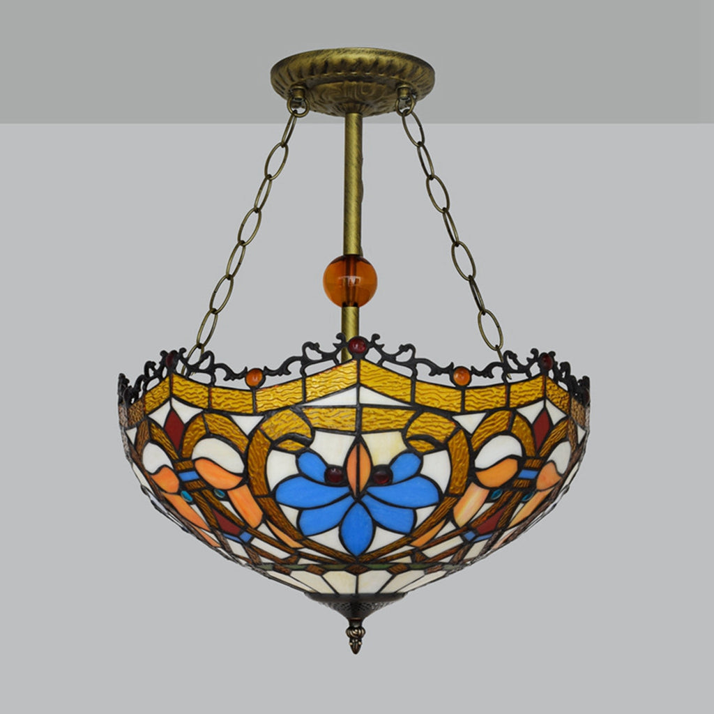 Floral Tiffany Style Stained Glass Pendant Light