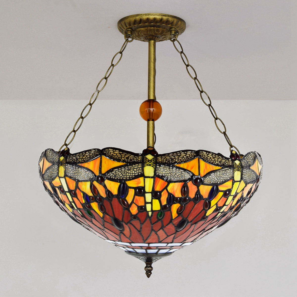 Art Nouveau Dragonfly Stained Glass Chandelier