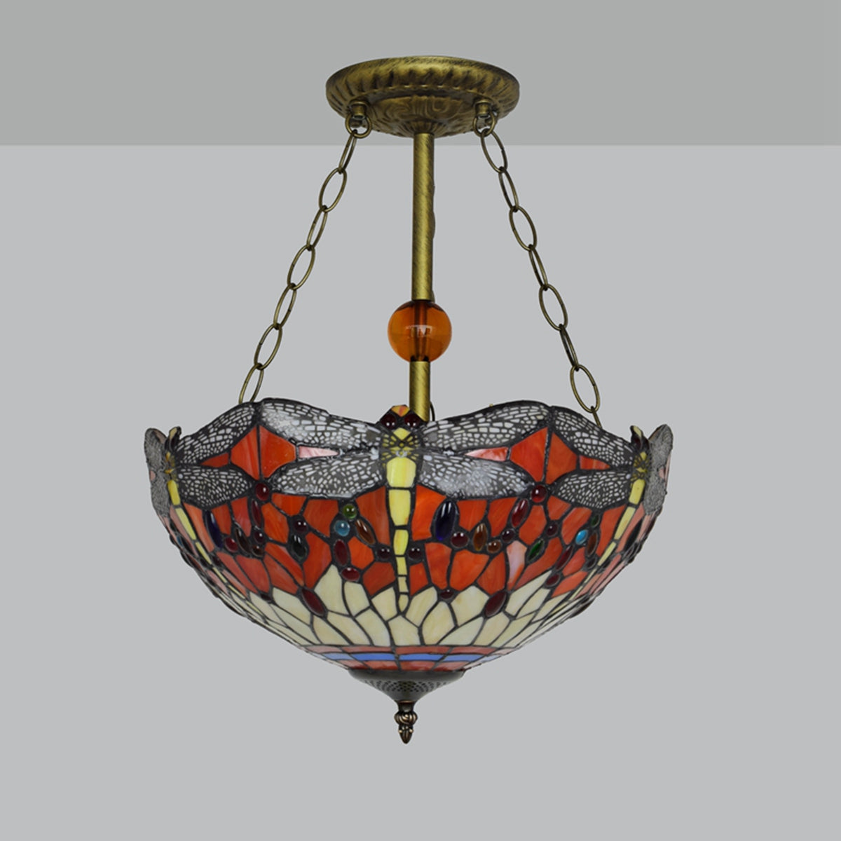 Art Nouveau Dragonfly Pendant Light in Tinted Glass