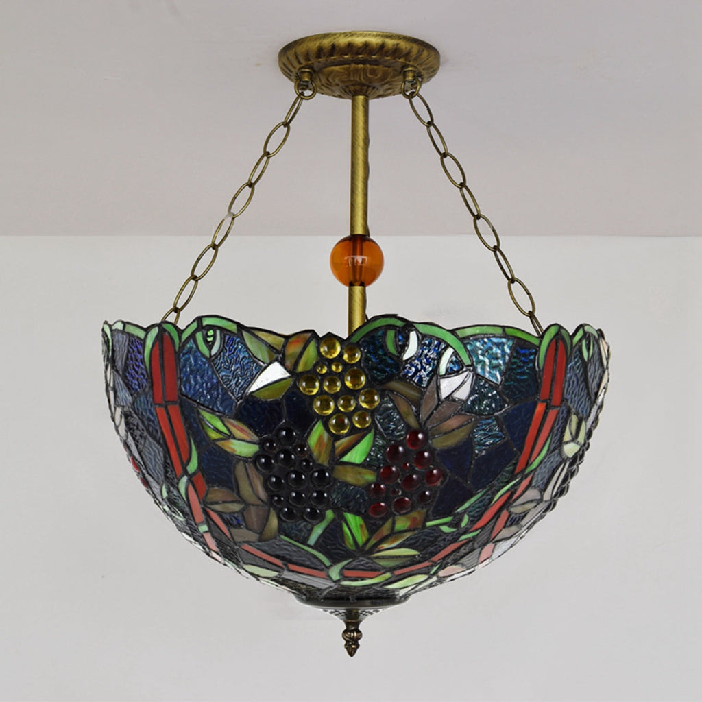 Tiffany-style stained glass pendant light with grapes