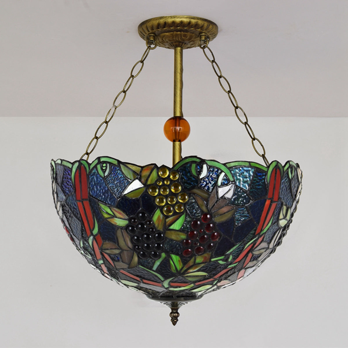 Tiffany-style stained glass pendant light with grapes
