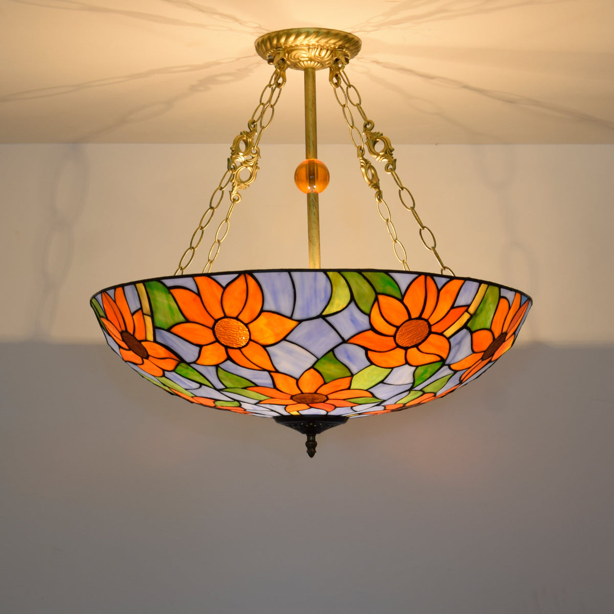 Orange Floral Stained Glass Tiffany Pendant Light