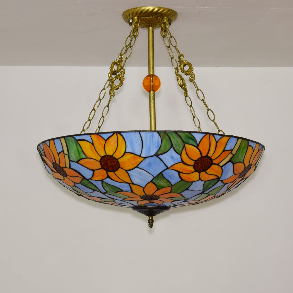 Orange Floral Stained Glass Tiffany Pendant Light
