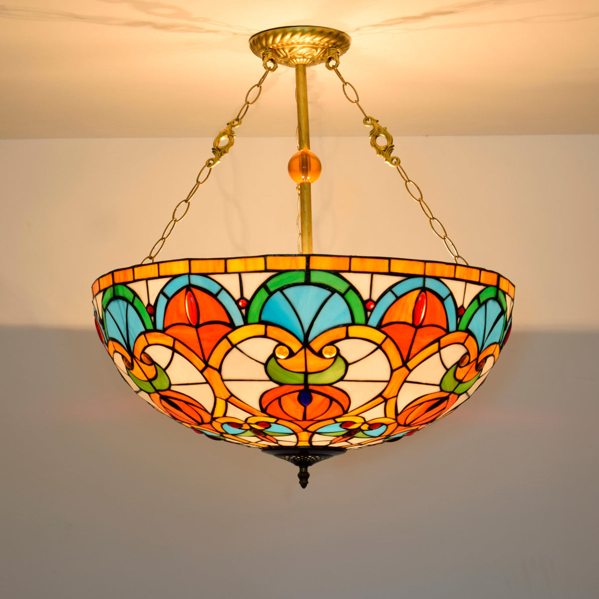 Multicolor Stained Glass Ceiling Light in Tiffany Style