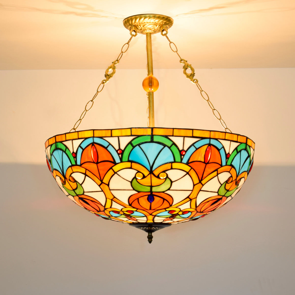 Multicolor Stained Glass Ceiling Light in Tiffany Style