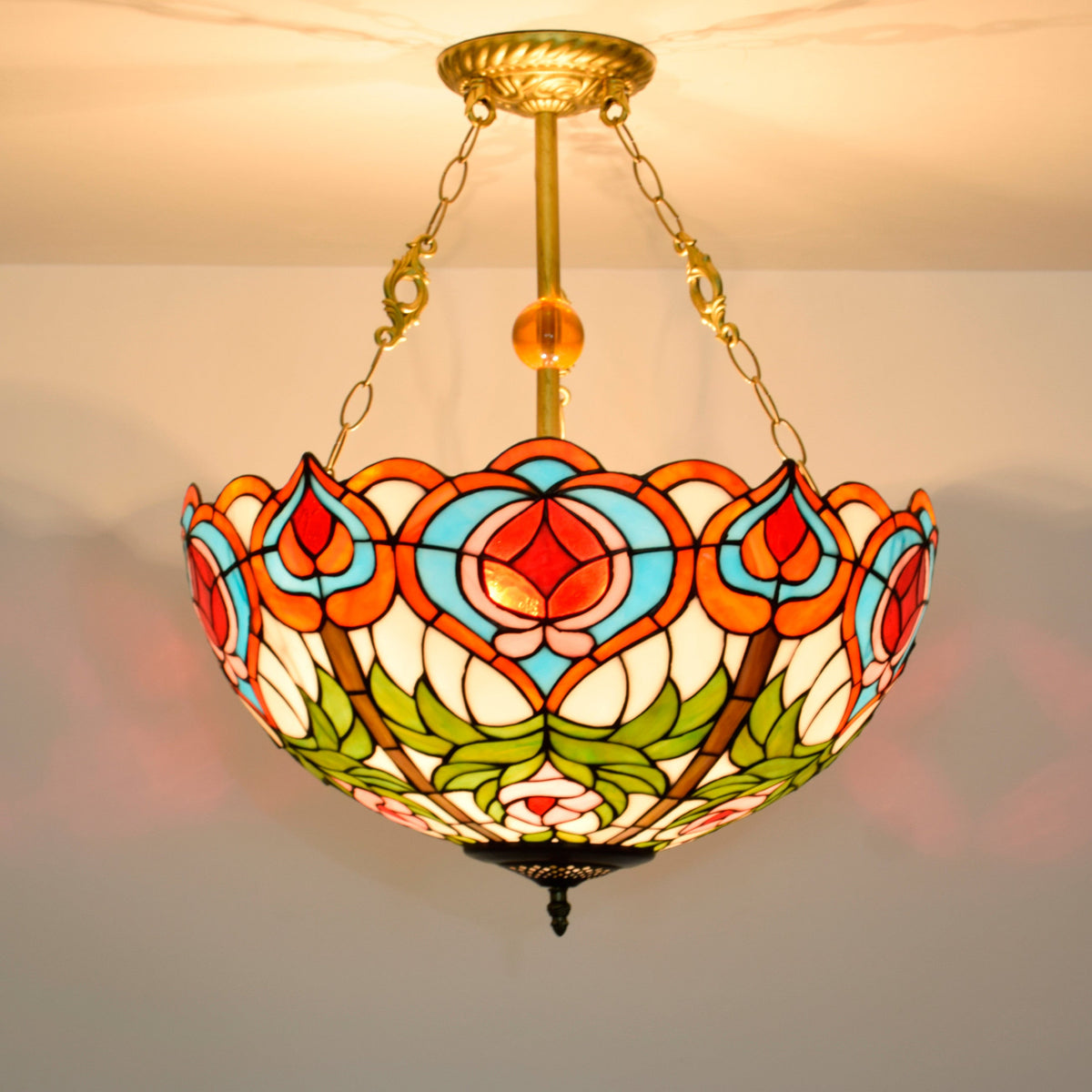 Tiffany Style Floral Stained Glass Hanging Decoration