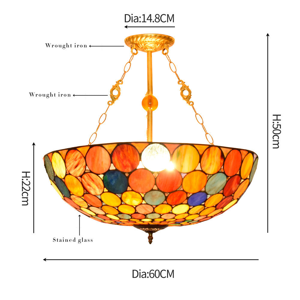 Tiffany-style pendant light in multicolored tinted glass