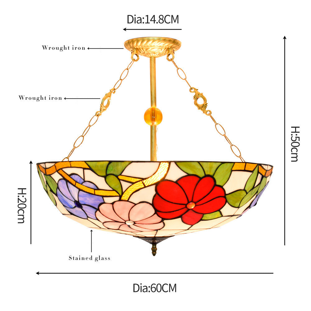 Tiffany Style Floral Stained Glass Ceiling Light with Gold Chains