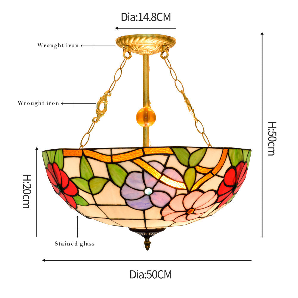Art Nouveau Multicolor Floral Stained Glass Ceiling Light