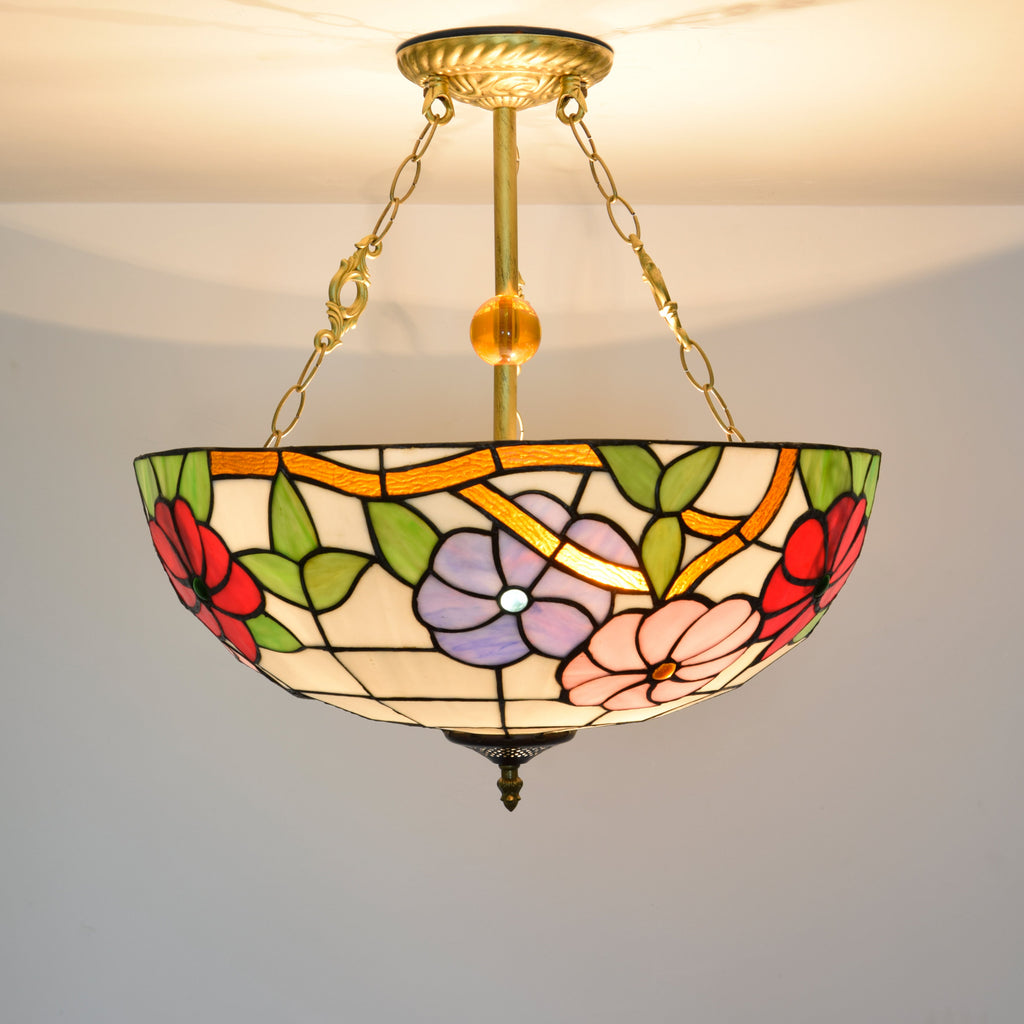 Art Nouveau Multicolor Floral Stained Glass Ceiling Light