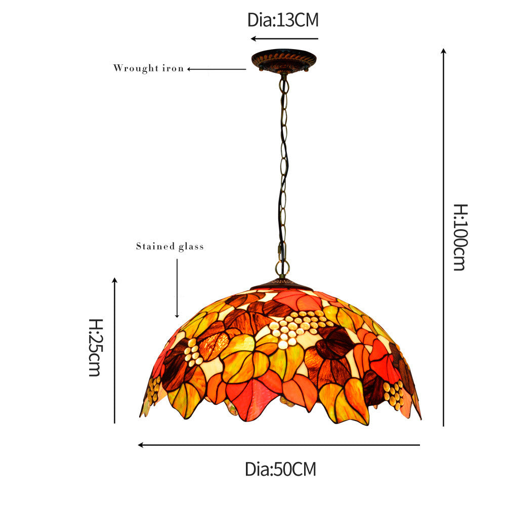 Tiffany Stained Glass Hanging Decoration with Leaf and Grape Motif