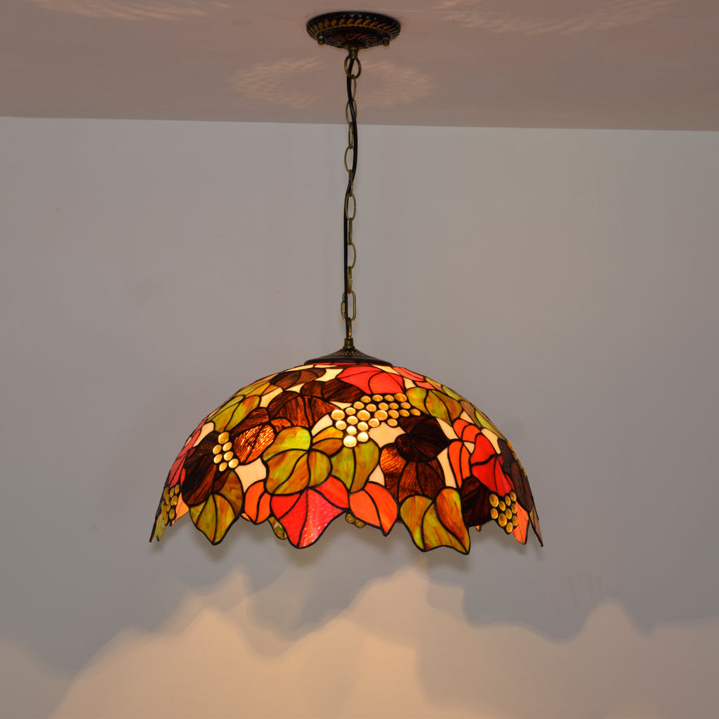 Tiffany Stained Glass Hanging Decoration with Leaf and Grape Motif
