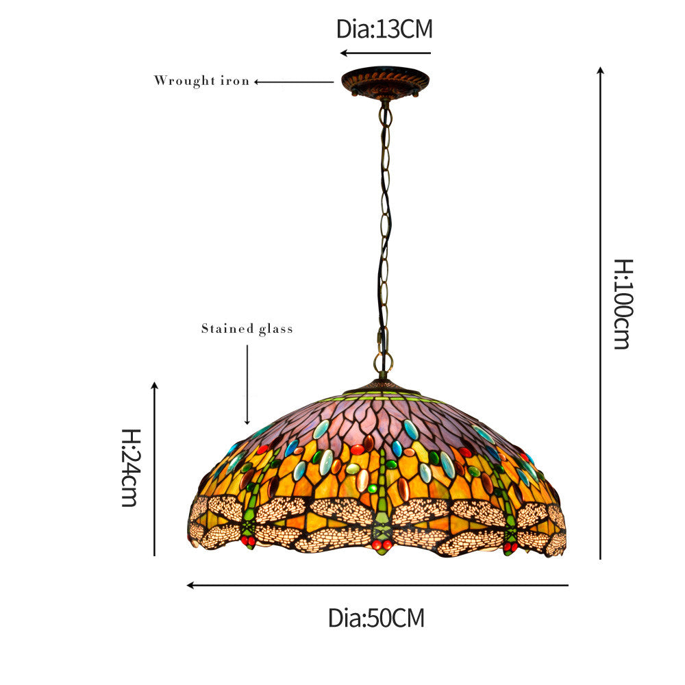 Multicolored Dragonfly Tiffany Glass Hanging Pendant