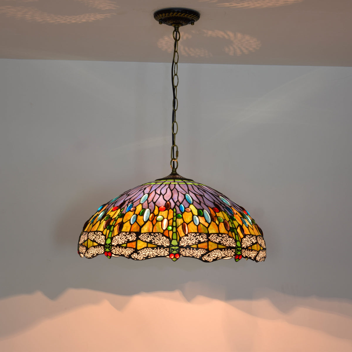 Multicolored Dragonfly Tiffany Glass Hanging Pendant