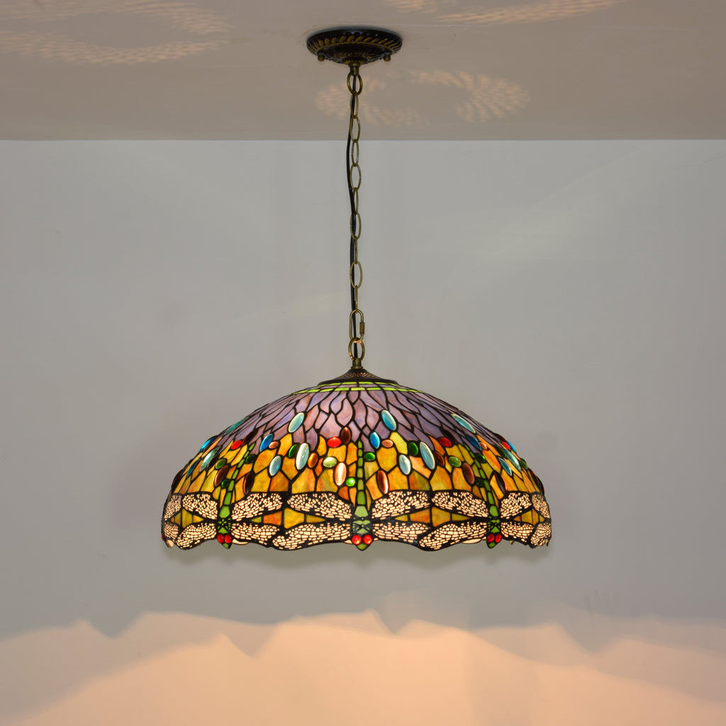 Multicolored Dragonfly Tiffany Glass Hanging Pendant