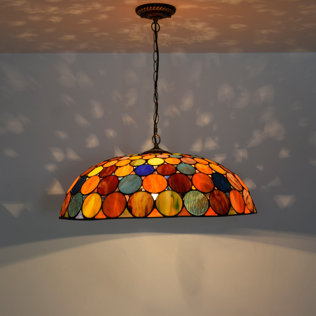 Tiffany Style Pendant Light with Multicolored Circles