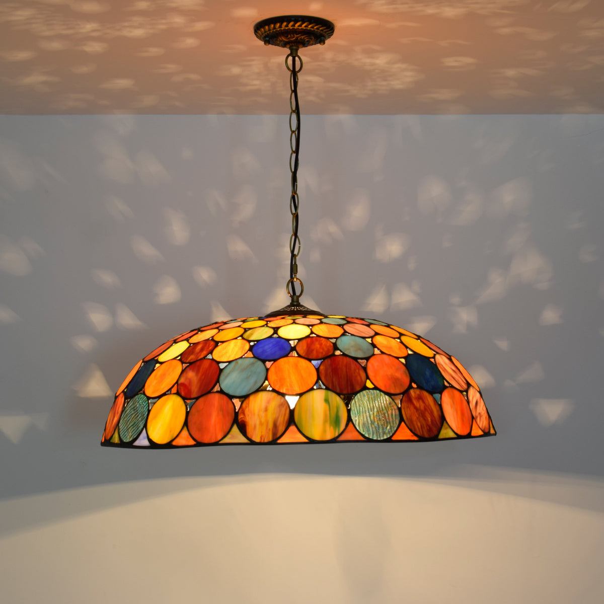 Tiffany Style Pendant Light with Multicolored Circles