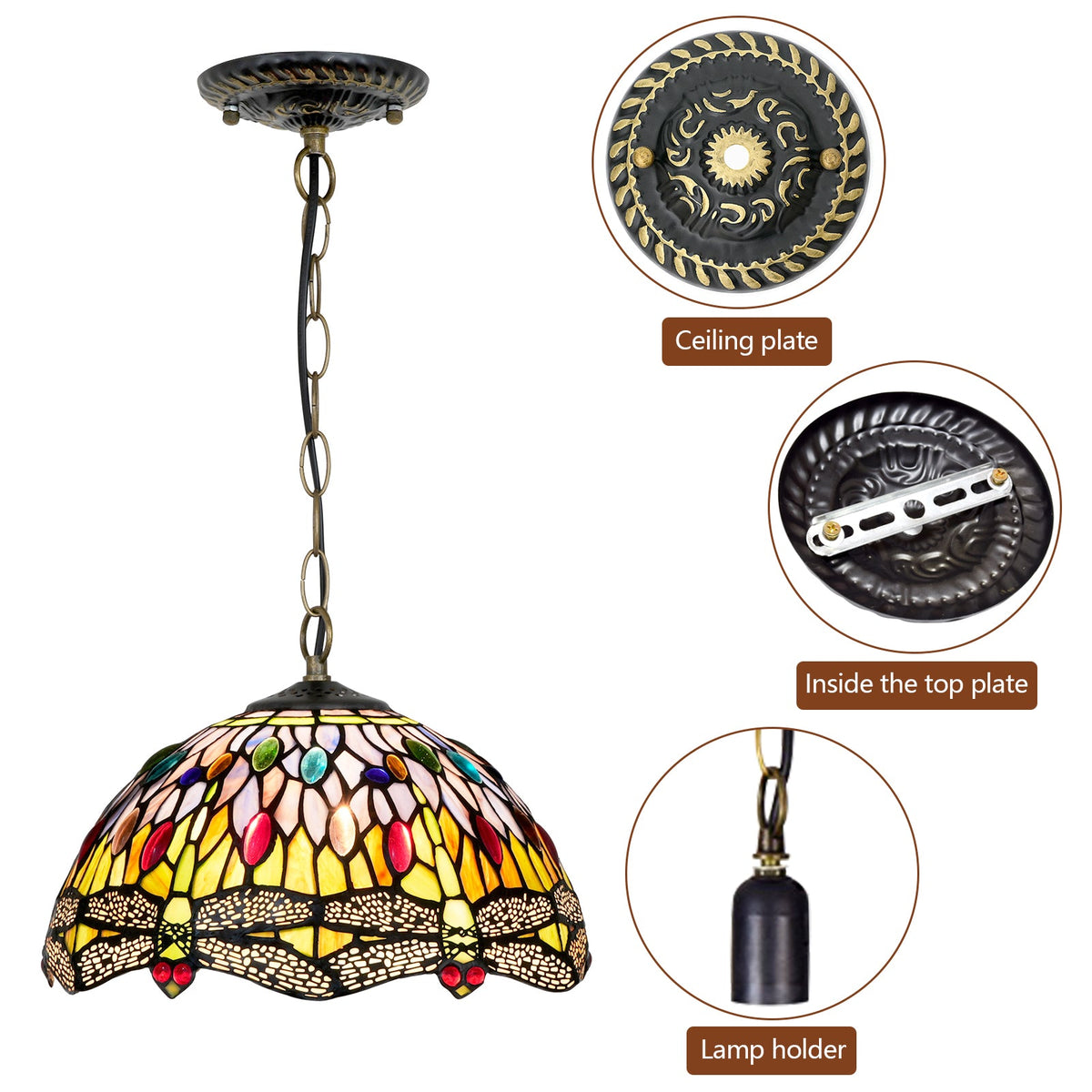 Tiffany Hanging Stained Glass Dragonfly Lamp