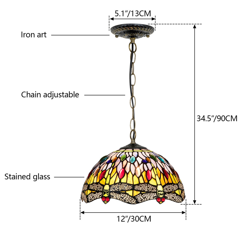 Tiffany Hanging Stained Glass Dragonfly Lamp
