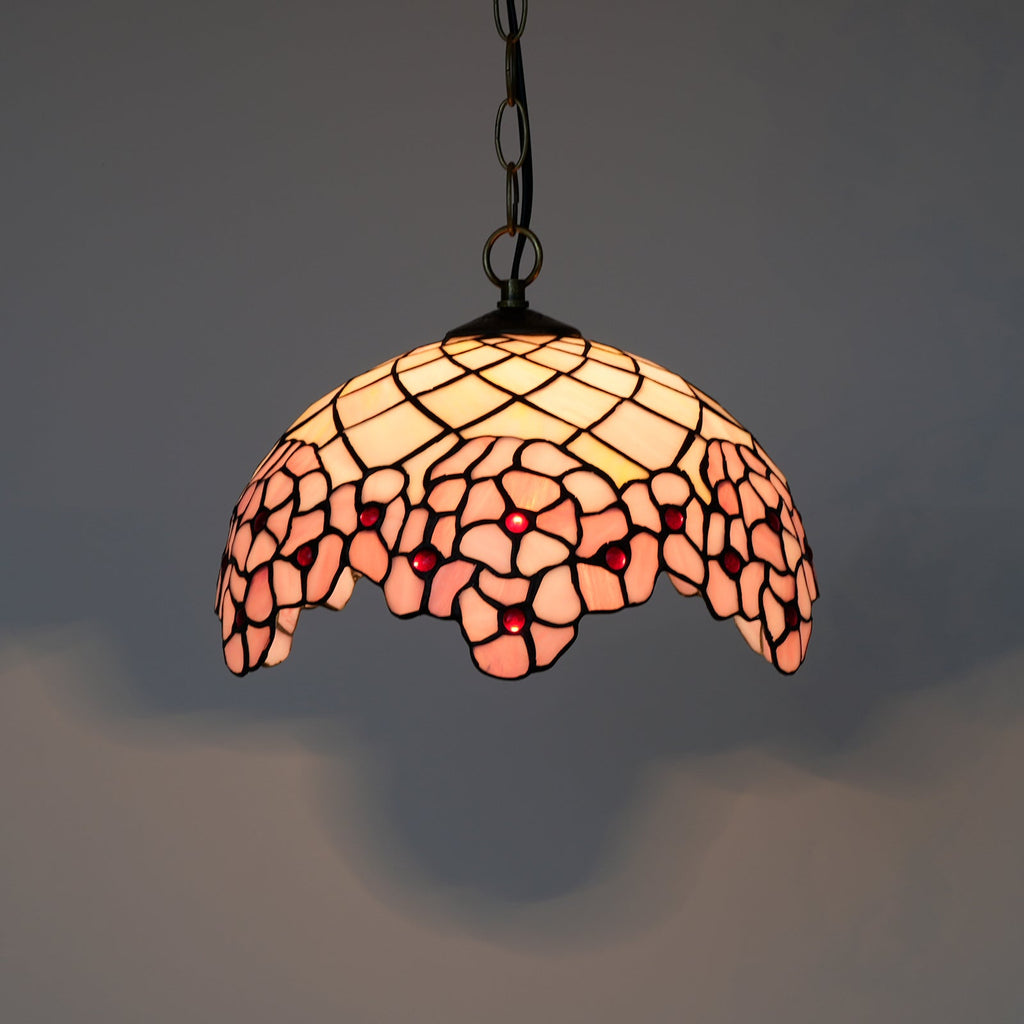 Pink Floral Tiffany Hanging Ornament with Scalloped Edge